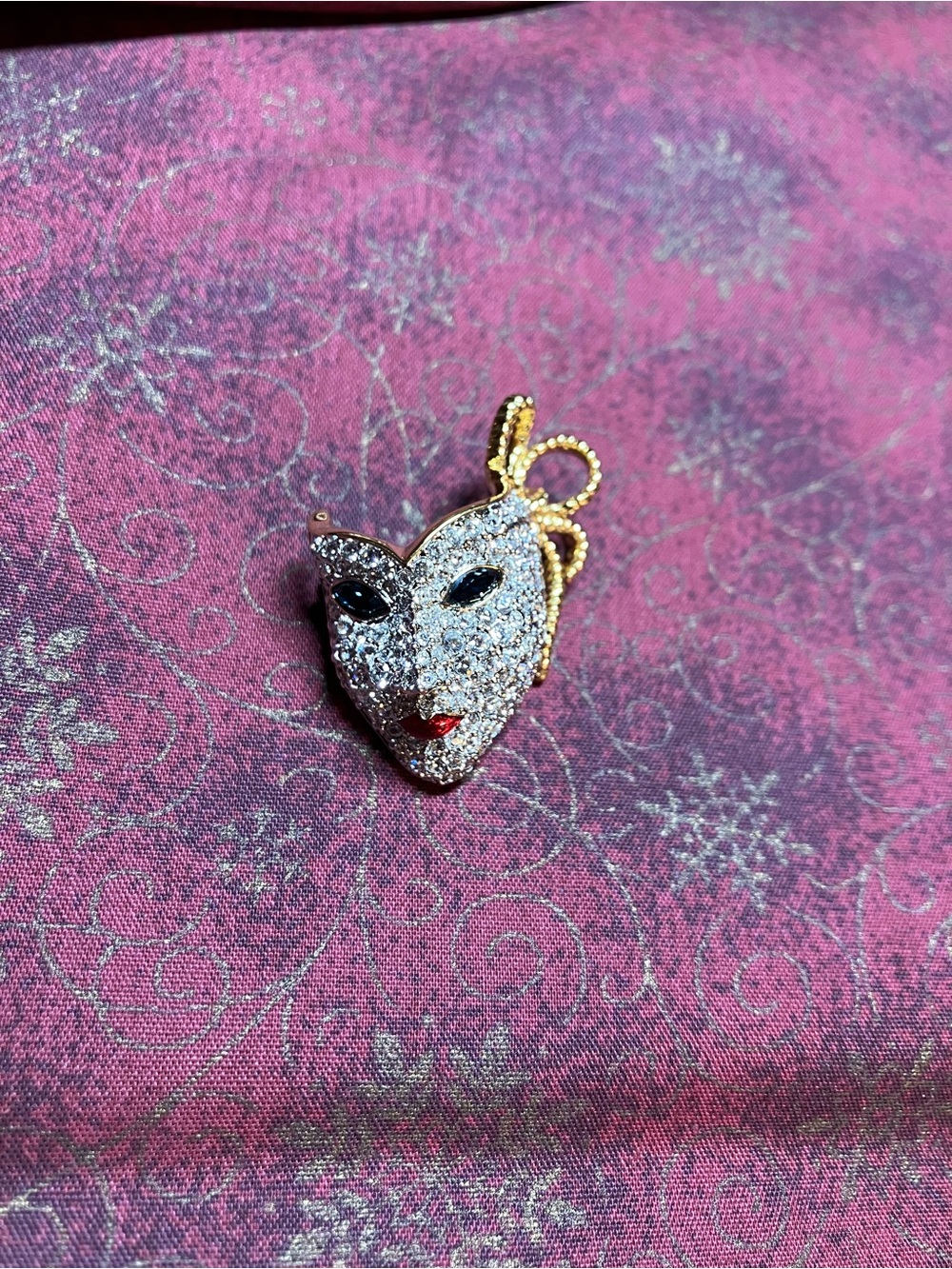 Swarovski Crystal Masquerade Mask Brooch